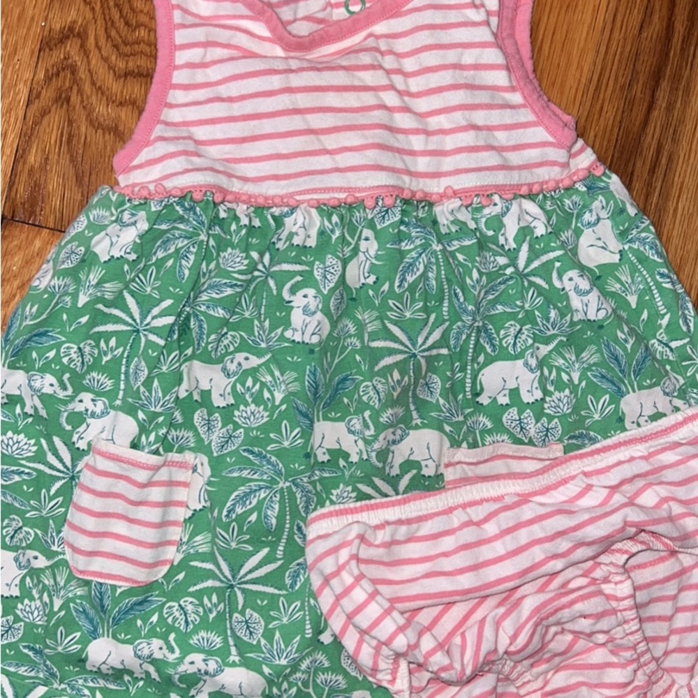 Baby Boden Pink and Green Elephant Dress